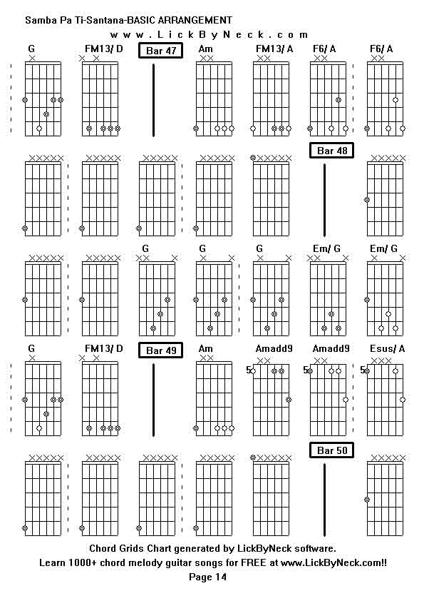 Chord Grids Chart of chord melody fingerstyle guitar song-Samba Pa Ti-Santana-BASIC ARRANGEMENT,generated by LickByNeck software.